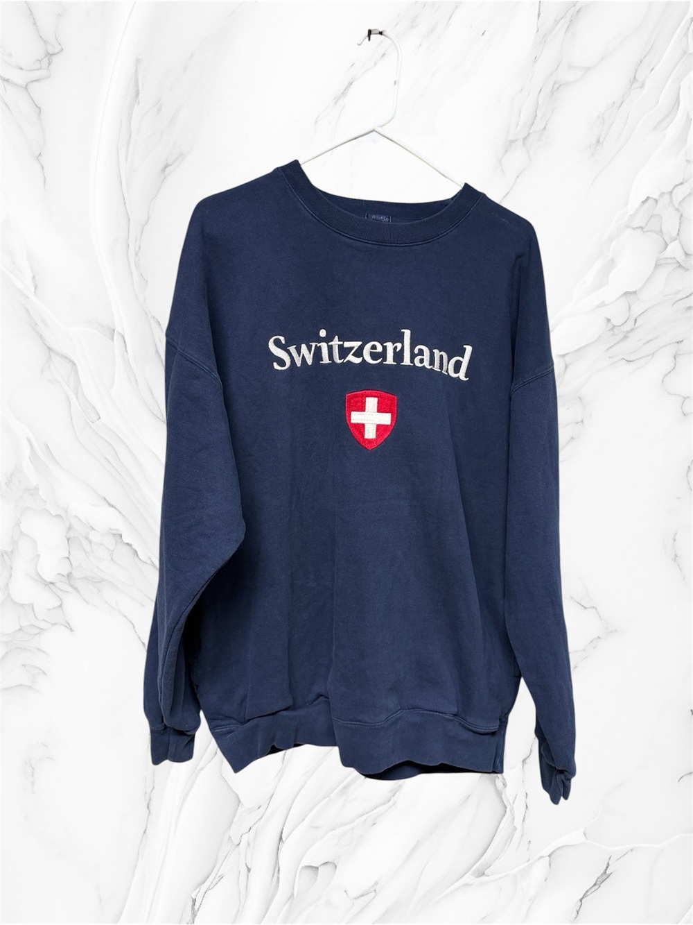 J.Galt Switzerland Crest Navy blue Crewneck oversized Sweatshirt size XL unisex